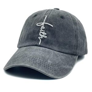 Vintage Washed Baseball Cap with Faith adjustable